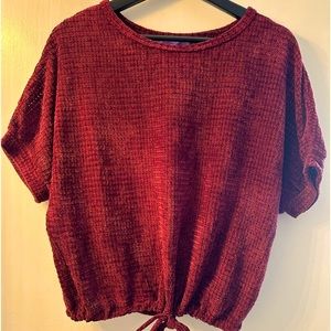 Women's burgundy Velvet Short Sleeve Batwing Knit  Sweater, M